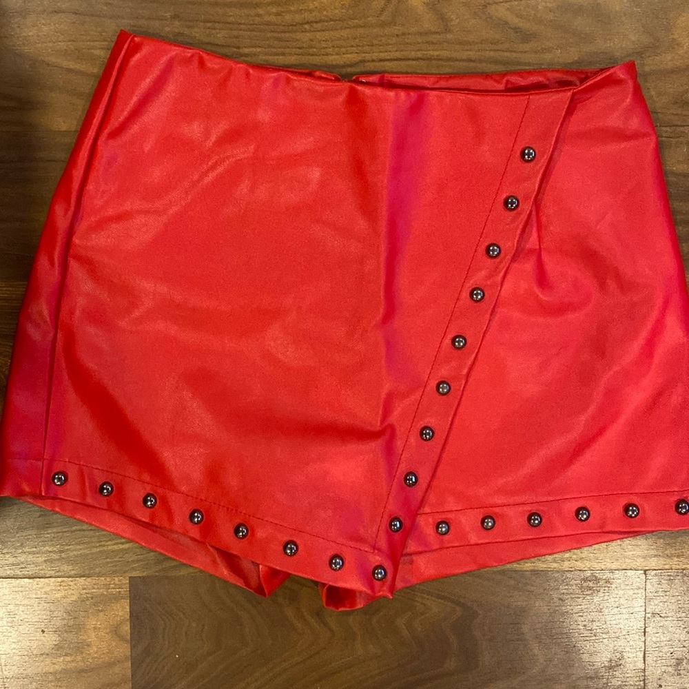 Red leather skort